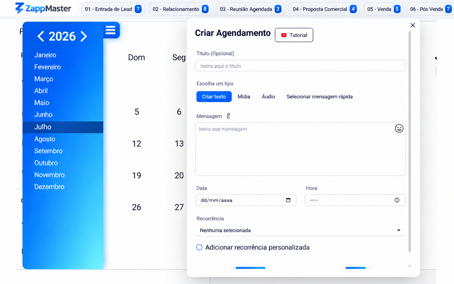 Agendamento de mensagens no ZappMaster